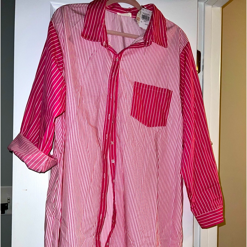 Pink on pink button down dress